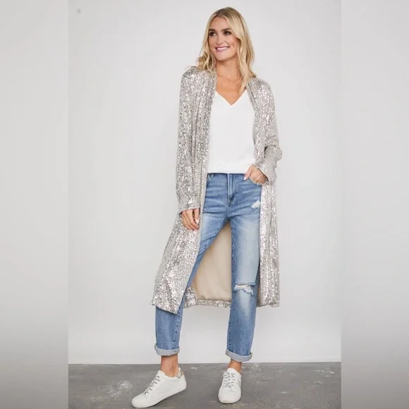 BB Dakota by STEVE MADDEN ~ Show Stopper Sequin Duster Jacket - Picture 1 of 11